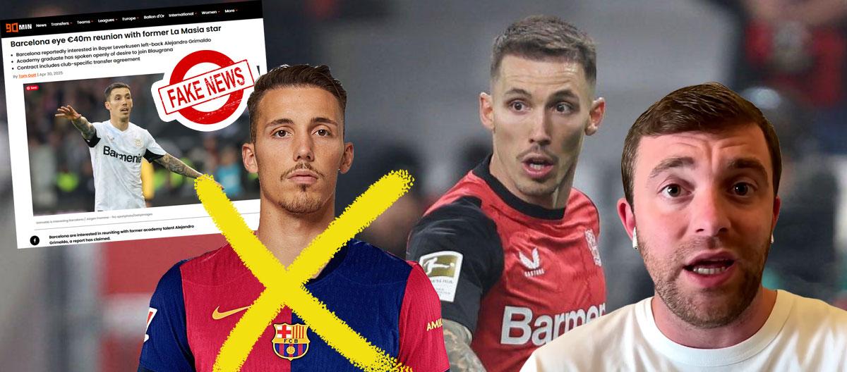 Fabrizio Romano refute reports claiming that Barcelona has agreed to repurchase Bayer Leverkusen left-wing back Alejandro Grimaldo for €40 million..