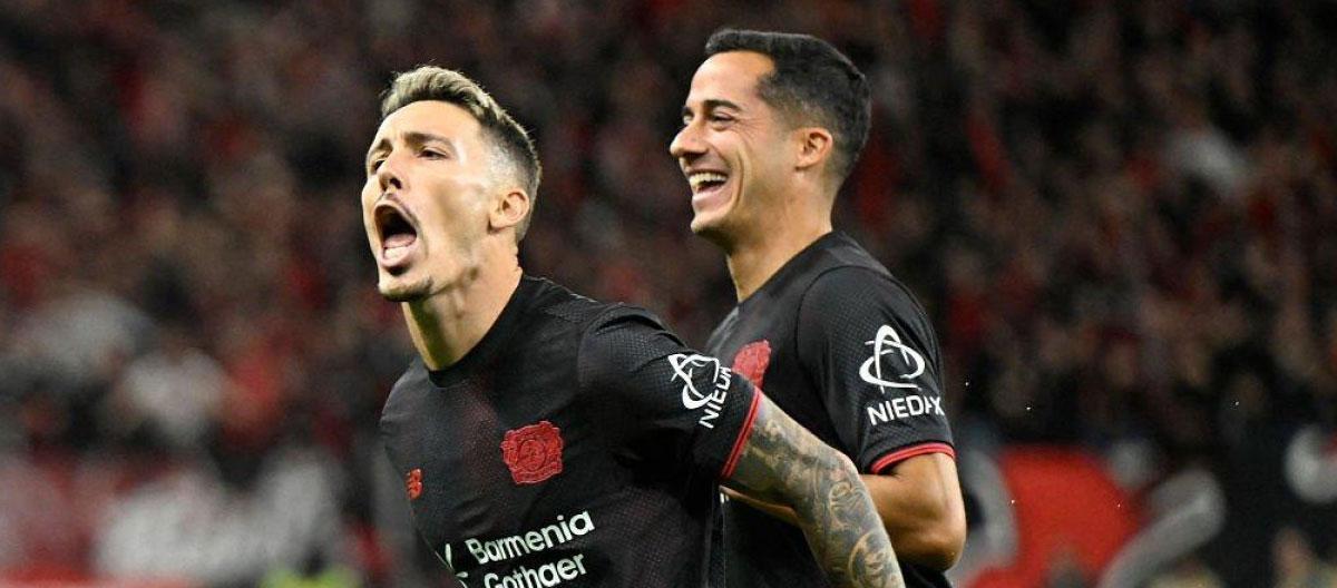 ◤德首◢ 格里马尔多两记任意球破门，9人勒沃库森 3-1 大胜法兰克福..