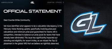 German e-sports team Gamer Legion (GL) seeks communication with Valve over Counter Strike 2 Valve Regional Standings (VRS) ranking system unfairness..