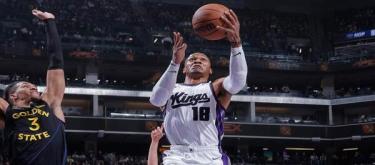Russell Westbrook recorded a triple-double with 23 points, 16 rebounds, and 10 assists as the Kings narrowly defeated the Warriors 121-116.
